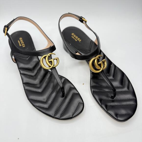 Gucci Shoes - Gucci Double G Marmont Thong Sandals Nappa Charlotte Nero Black Size EU 40 US 10